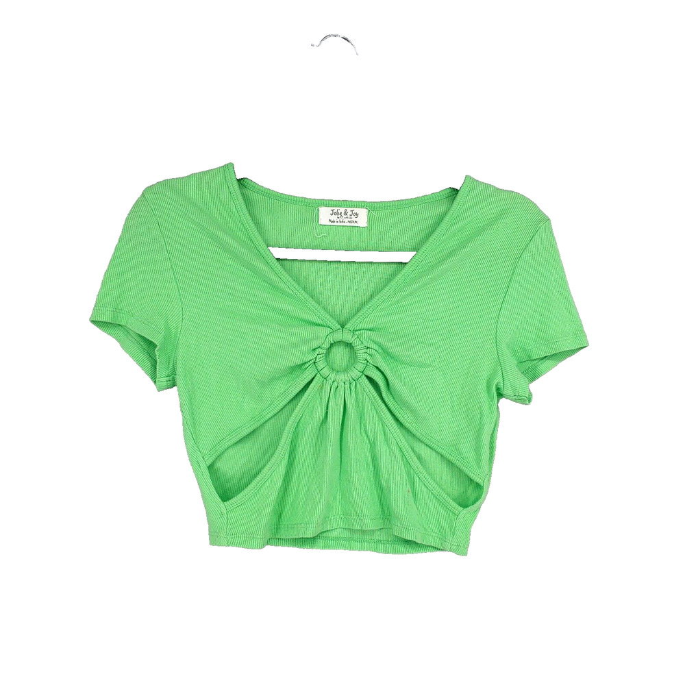 Jolie & Joy Women's Short Sleeve Keyhole Cropped Top Green Size Medium